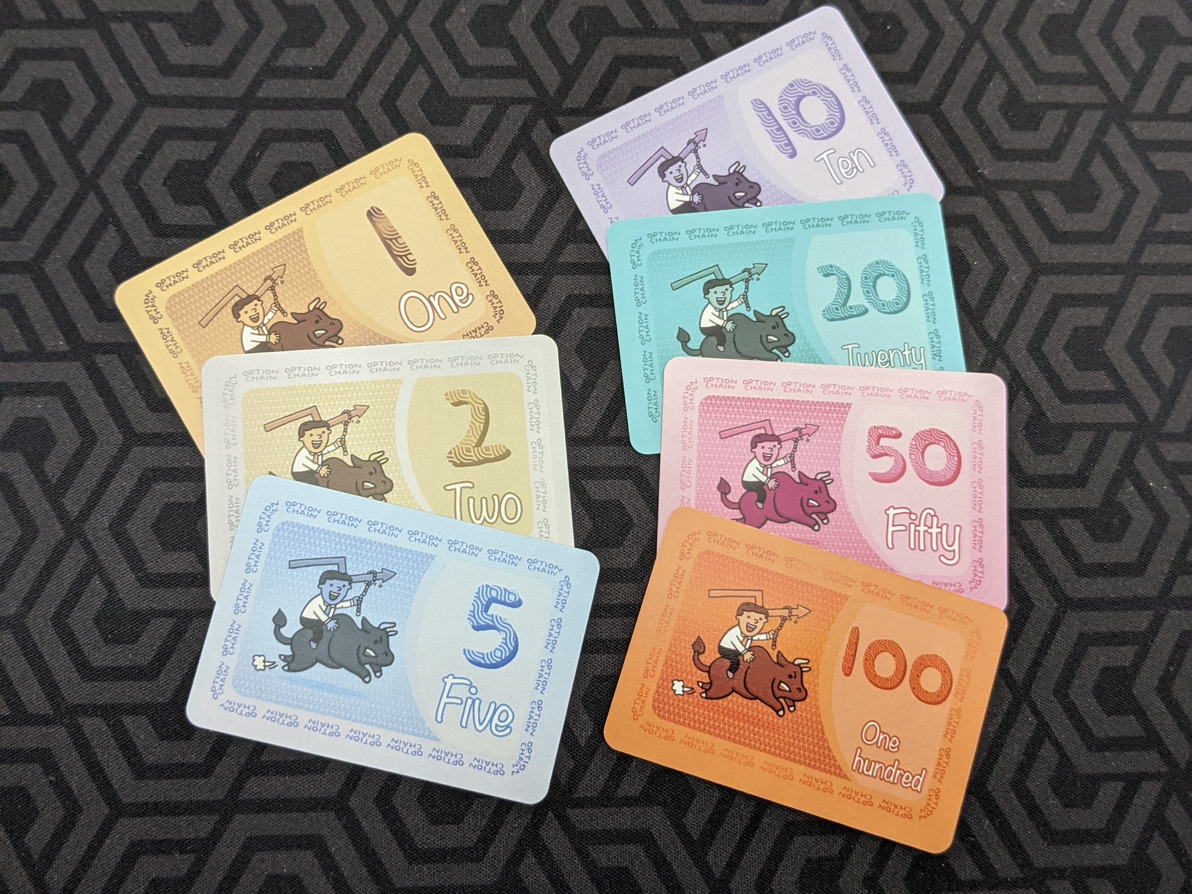 Custom illustrated Option Chain logo money cards