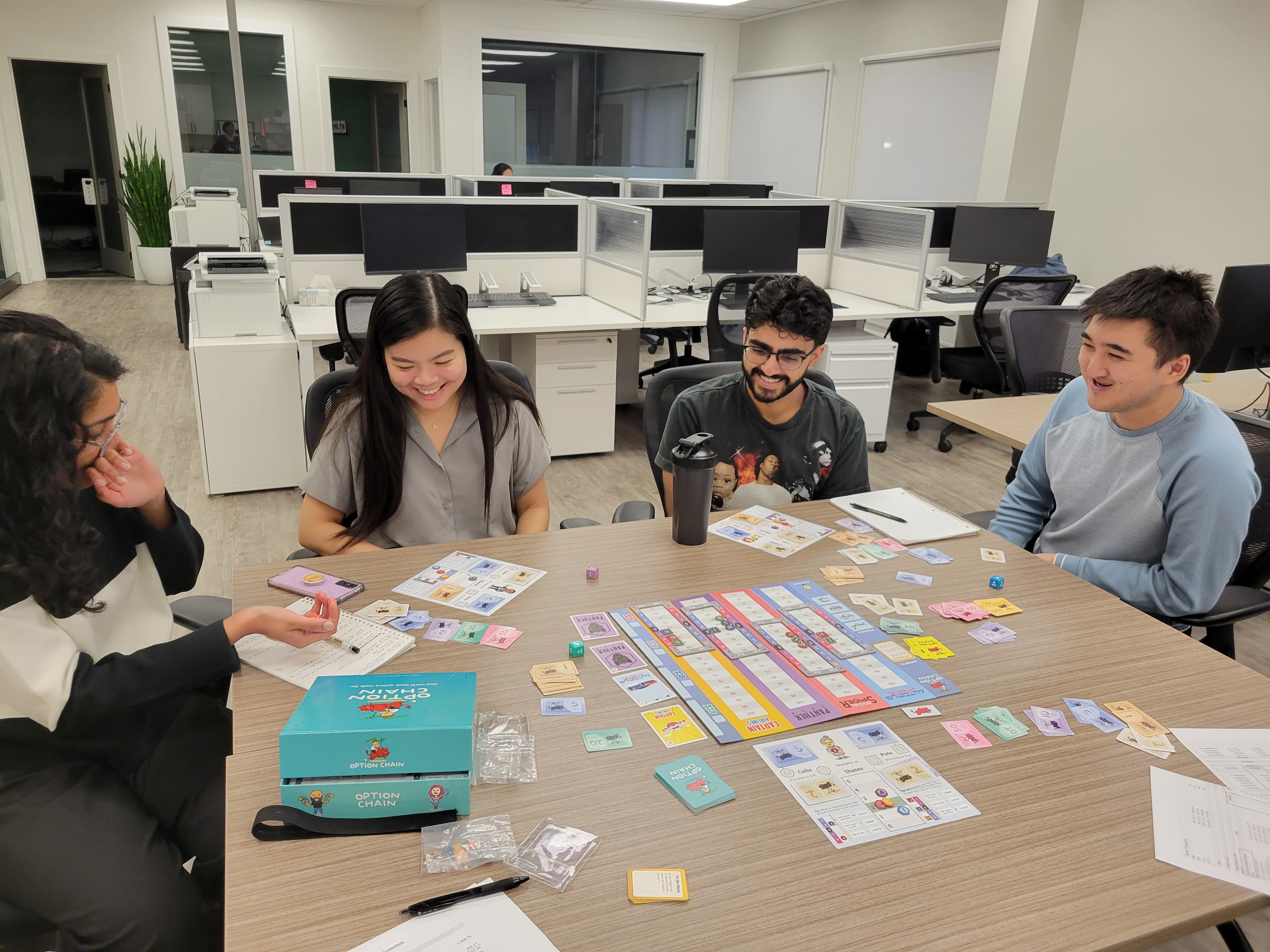 Friends playing Option Chain together around a table