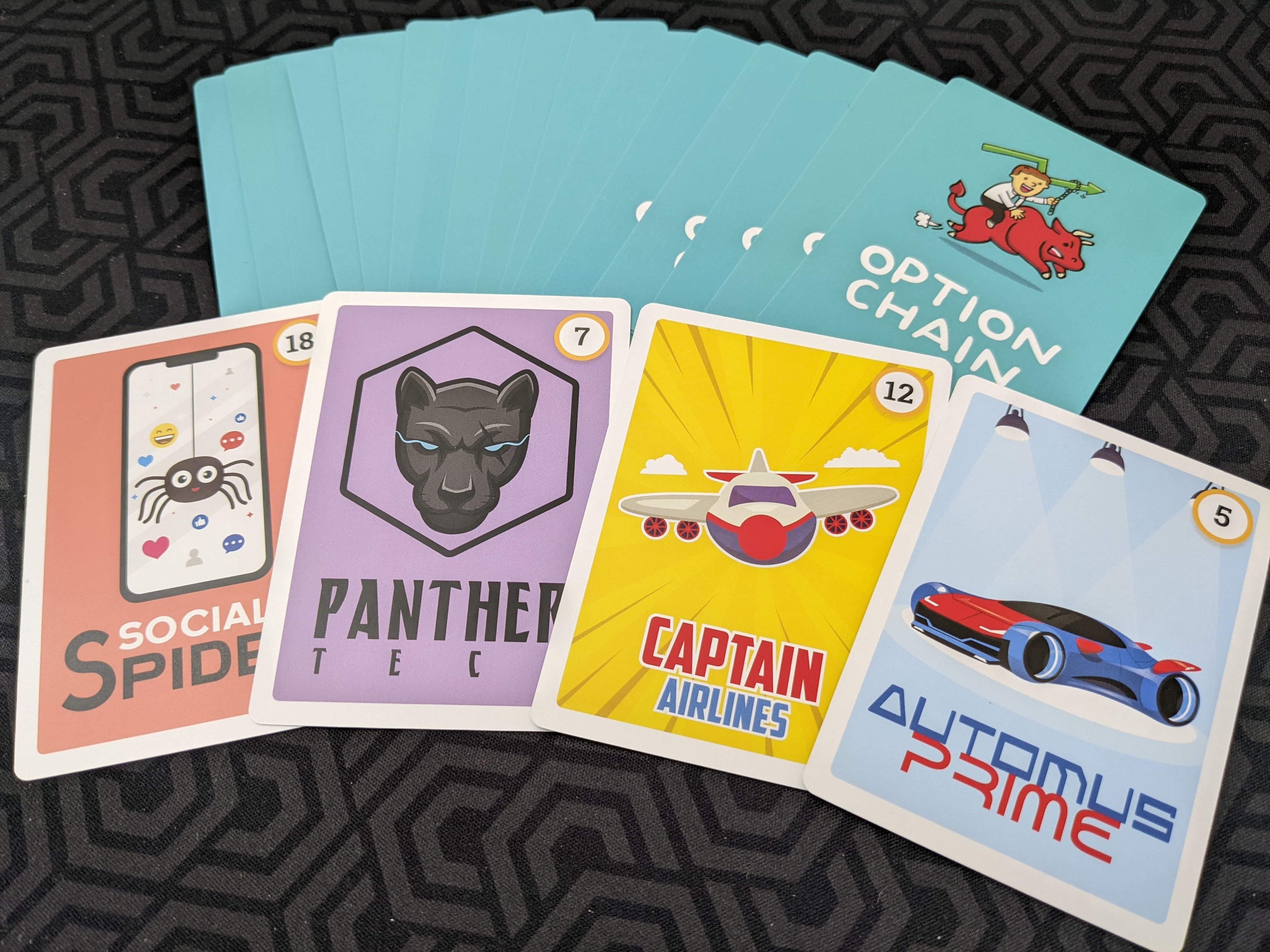 Fictional forecast cards including Panther Tech and Automus Prime
